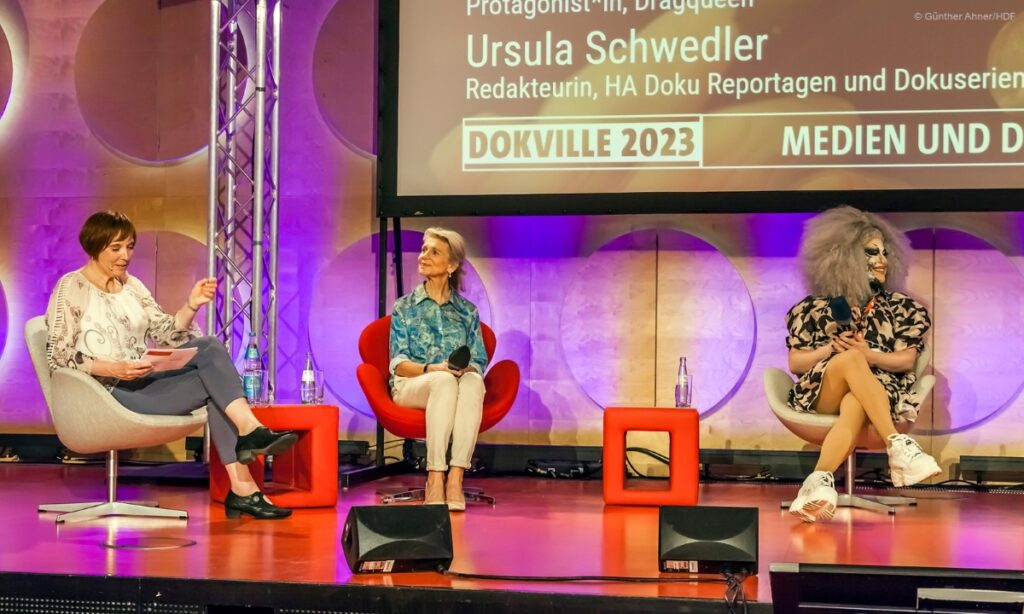 Angelika Knop, Ursula Schwedler und Macy M. Meyers bei DOKVILLE 2023.
