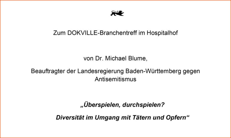 Visual/Deckblatt Keynote von Dr. Michael Blume (DOKVILLE 16.6.2023)