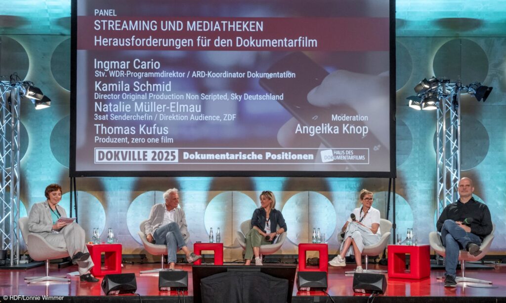 Thomas Kufus (Geschäftsführer und Produzent, zero one film), Natalie Müller-Elmau (3sat Senderchefin), Kamila Schmid (Director Original Production Non Scripted, Sky Deutschland) und Ingmar Cario (stv. WDR-Programmdirektor/ARD-Koordinator Dokumentation)