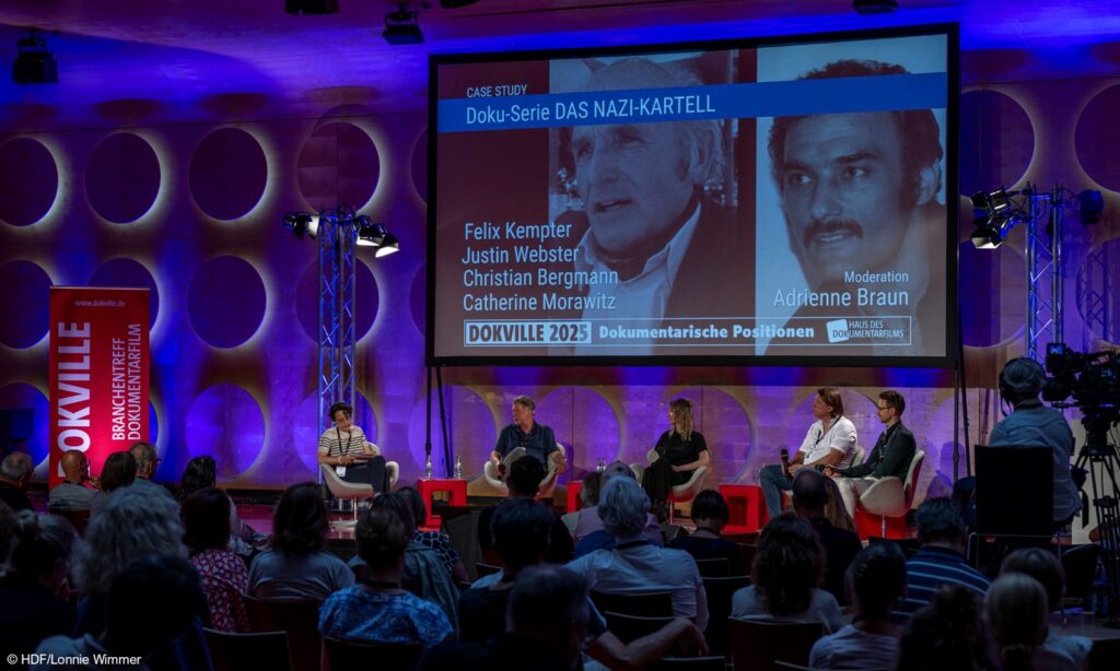 Justin Webster (Regisseur und Autor), Catherine Morawitz (Producerin und Autorin), Christian Bergmann (Autor und Journalist) und Felix Kempter (Executive Producer Entertainment, Sky Deutschland)