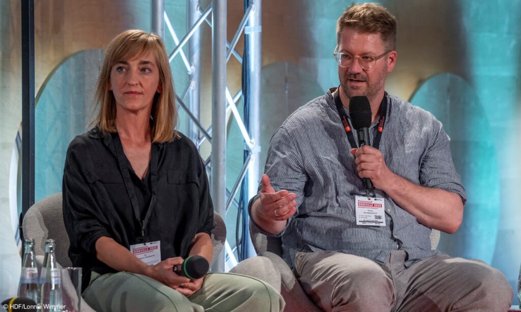 Mirjam Dolderer (Teamleitung Redaktion Dokumentarfilm, SWR) und Timo Großpietsch (Team Dokfilm & Geschichte, NDR)